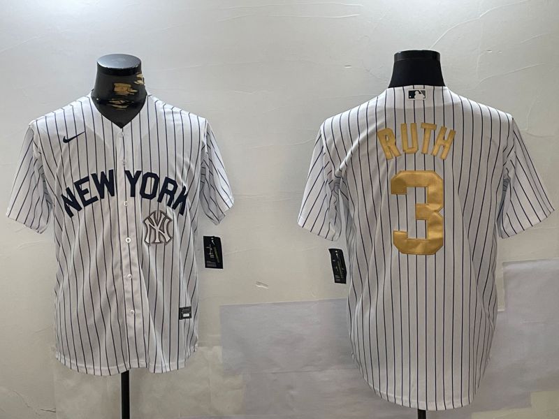 Men New York Yankees 3 Ruth White Stripe Fashion Nike 2024 MLB Jersey style 4